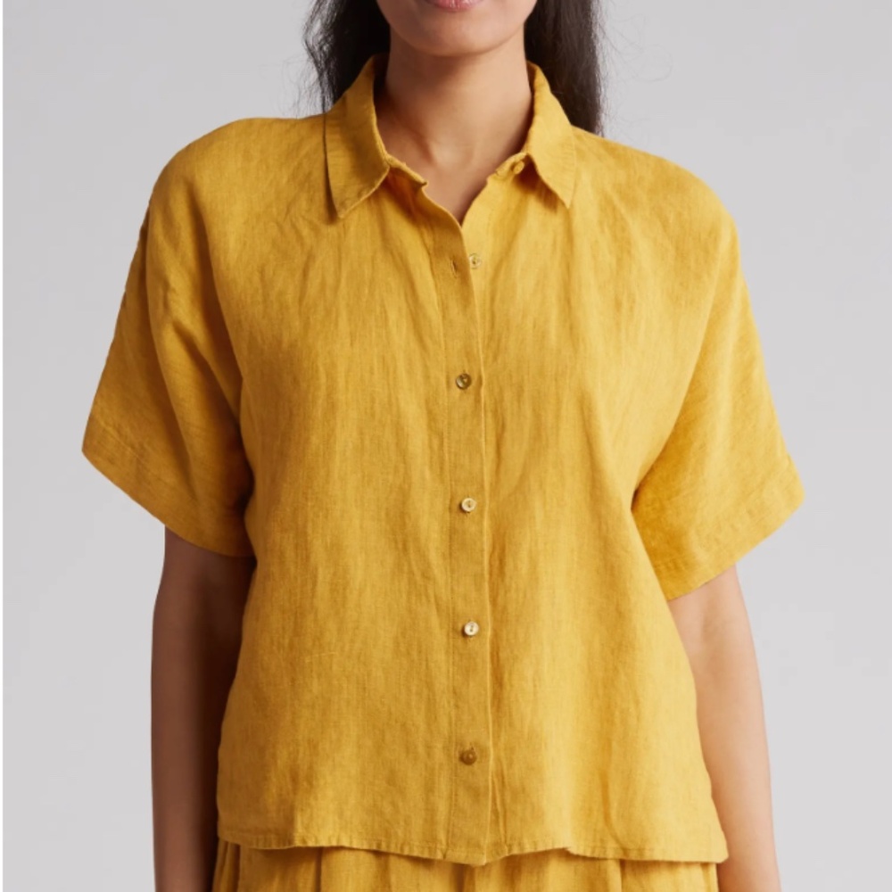 Short Sleeve Organic Linen Button-Up Shirt